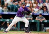 Colorado Rockies' Nolan Arenado grounds out against Arizona Diamondbacks starting pitcher Zac Gallen to end the second inning of a baseball game Tuesday, Aug. 13, 2019, in Denver. (AP Photo/David Zalubowski)