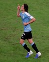 Uruguay's Edinson Cavani celebrates scoring his side's first goal against Chile during a Copa America Group C soccer match at Maracana stadium in Rio de Janeiro, Brazil, Monday, June 24, 2019. (AP Photo/Eraldo Peres)
