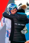 United States' Lindsey Vonn hugs a US team staffer in the finish area of an alpine ski, women's World Cup super-G in Cortina D'Ampezzo, Italy, Sunday, Jan. 20, 2019. (Andrea Solero/ANSA via AP)