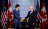 Prime Minister Justin Trudeau, left, meets with United States Vice President Mike Pence at the Summit of the Americas in Lima, Peru on April 14, 2018. THE CANADIAN PRESS/Sean Kilpatrick
