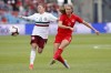 Canada forward Jordyn Huitema (9) gets off a pass in front of Mexico's midfielder Joana Robles (8) during the second half of a women's international soccer friendly at BMO Field in Toronto, Saturday, May 18, 2019. THE CANADIAN PRESS/Cole Burston