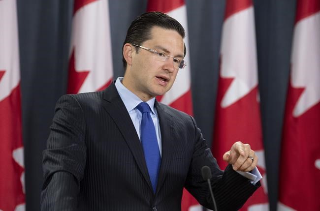 Conservative MP Pierre Poilievre speaks about the environment during a news conference in Ottawa, Monday, August 26, 2019. The battle for a semi-rural riding south of Ottawa has all the makings of something personal for the Liberals. Poilievre won it in 2015, but not by very much over his Liberal challenger. THE CANADIAN PRESS/Adrian Wyld