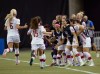 Canadian players react after Ashley Lawrence scored against Netherlands during first half FIFA Women's World Cup game in Montreal on June 15, 2015. Canada will have to get past Switzerland in the round of 16 at the Women's World Cup, in the process ending a 10-game winless streak against European opposition at the soccer showcase. THE CANADIAN PRESS/Ryan Remiorz