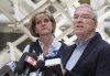 Raymond Bissonnette, father of Alexandre Bissonnette who pleaded guilty in the 2017 mosque shooting, reads a statement to media as his wife Manon Marchand looks on, Thursday, June 21, 2018 at the hall of justice in Quebec City. The father of the Quebec City mosque shooter is urging Prime Minister Justin Trudeau and others to stop referring to his son as a terrorist.THE CANADIAN PRESS/Jacques Boissinot