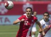 Canada's Christine Sinclair (left) and Costa Rica's Shirley Cruz chase a through ball during first half international women's soccer action in Toronto on Sunday, June 11, 2017. As fifth-ranked Canada prepares to open its 2019 World Cup campaign against No. 46 Cameroon on Monday, Sinclair is on the verge of soccer history. THE CANADIAN PRESS/Chris Young
