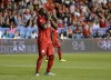 Toronto FC forward Jozy Altidore (17) reacts after missing the net during second half MLS Soccer action against the Montreal Impact, in Toronto, on Saturday, Aug. 24, 2019. Toronto FC trains in Atlanta with a question-mark continuing to hang over injured striker Jozy Altidore as the fourth seed in the East prepares for Wednesday's Eastern Conference final showdown against the defending MLS champions. THE CANADIAN PRESS/Andrew Lahodynskyj