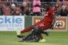 Toronto FC forward Jozy Altidore (17) and Columbus Crew SC defender Jonathan Mensah (4) collide during second half of MLS soccer action in Toronto, Sunday, Oct. 6, 2019. Toronto FC went into its first-round MLS playoff game Saturday against D.C. United missing two key players, Altidore and Omar Gonzalez. THE CANADIAN PRESS/ Cole Burston