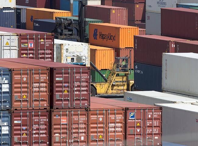 Shipping containers are seen at the Fairview Cove Container Terminal in Halifax on August 25, 2017. Statistics Canada says real gross domestic product grew 0.1 per cent in August, following no change in July. Economists on average had expected growth of 0.2 per cent for the month, according to financial markets data firm Refinitiv. THE CANADIAN PRESS/Andrew Vaughan