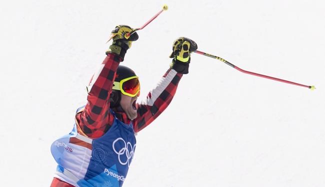 Brady Leman, of Canada, celebrates his gold medal win in the men's ski cross final at the 2018 Winter Olympic Games in Pyeongchang, South Korea, Wednesday, Feb. 21, 2018. Reigning Olympic champion Brady Leman of Calgary won gold on Saturday at a skicross World Cup event while Canada's Marielle Thompson took silver on the women's side. THE CANADIAN PRESS/Jonathan Hayward
