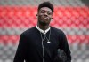 Vancouver Whitecaps' Alphonso Davies walks across the field to the dressing room as he arrives at B.C. Place stadium to play his final match as a member of the MLS soccer team, in Vancouver on Sunday, Oct. 28, 2018. In his return to Vancouver, Bayern Munich teenager Alphonso Davies will look to help complete Canada's perfect CONCACAF Nations League qualifying run against French Guiana on March 24 at BC Place Stadium. THE CANADIAN PRESS/Darryl Dyck