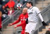 Toronto FC midfielder Michael Bradley (4) battles Philadelphia Union midfielder midfielder Ilsinho (25) for a header in the first half of an MLS soccer match in Chester, Pa., on March 2, 2019. After a bye week, Toronto FC looks to build on its season-opening win in Philadelphia when it hosts the New England Revolution on Sunday in its home opener at BMO Field. THE CANADIAN PRESS/AP, Rich Schultz