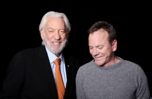 In this Tuesday, Feb. 16, 2016 photo, Donald Sutherland, left, 80, and Kiefer Sutherland, 49, from the film 
