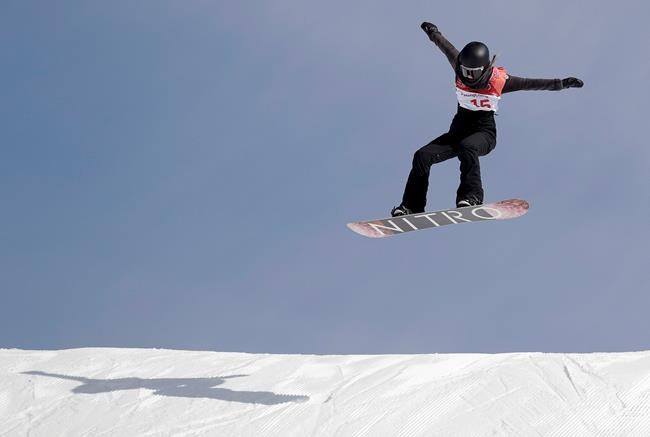 Brooke Voigt, of Canada, jumps during qualification for the women's big air snowboard competition at the 2018 Winter Olympics in Pyeongchang, South Korea, Monday, Feb. 19, 2018. Canadians Brooke Voigt and Jasmine Baird earned medals on Saturday in a women's snowboard slopestyle World Cup at Seiser Alm, Italy. THE CANADIAN PRESS/AP, Kirsty Wigglesworth