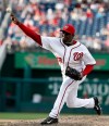 In this Thursday, June 5, 2014 file photo, Washington Nationals relief pitcher Rafael Soriano throws during the ninth inning of a baseball game against the Philadelphia Phillies at Nationals Park in Washington. The Toronto Blue Jays added more depth to their pitching staff Sunday, signing veteran right-hander Soriano to a minor league contract with an invite to major league spring training. THE CANADIAN PRESS/AP/Alex Brandon