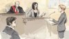 In this courtroom sketch, witness Lucy DeCoutere, second from right, is questioned by Crown attorney Corie Langdon, right, as Jian Ghomeshi, bottom left, and Justice William Horkins listen in court in Toronto on Thursday, Feb. 4, 2016. Horkins, the man tasked with deciding the fate of Ghomeshi, has a history of finding reasonable doubt in cases with more conclusive evidence than what was presented at his sexual assault trial THE CANADIAN PRESS/Alexandra Newbould
