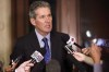 Manitoba Premier Brian Pallister speaks to media after the provincial budget was tabled in the Manitoba Legislature in Winnipeg, Tuesday, May 31, 2016. Pallister says changes being eyed by the federal government could cost the province a lot of aerospace jobs.THE CANADIAN PRESS/John Woods