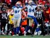 Winnipeg Blue Bombers' Jackson Jeffcoat, right, celebrates after sacking Calgary Stampeders quarterback Bo Levi Mitchell during first-half CFL West Division final football game action in Calgary, Alta., Sunday, Nov. 18, 2018. The Blue Bombers have signed defensive end Jeffcoat to a two-year extension. THE CANADIAN PRESS/Jeff McIntosh