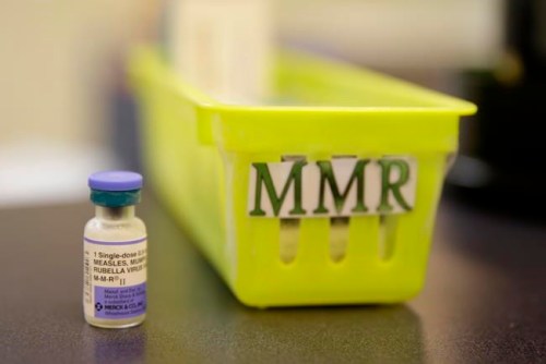 A measles, mumps and rubella vaccine is seen on a countertop at a pediatrics clinic in Greenbrae, Calif. on Feb. 6, 2015. The Public Health Agency of Canada has issued a statement aimed at reminding Canadians that measles is a serious and highly contagious disease and that getting vaccinated is the best protection. THE CANADIAN PRESS/AP, Eric Risberg