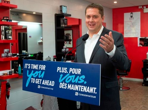 Federal Conservative leader Andrew Scheer speaks at a campaign event in Hamilton, Ontario on Wednesday September 18, 2019. Scheer says he would overcome legal objections to building new pipelines by fast tracking any cases right to the Supreme Court. THE CANADIAN PRESS/Frank Gunn