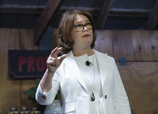 Jane Philpott makes an announcement regarding her political future as running in the next federal election as an independent in Markham, Ont., on Monday, May 27, 2019. Philpott says she stands by the commitment she made as a Liberal candidate to support access to abortion.THE CANADIAN PRESS/Nathan Denette