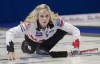 Canada skip Jennifer Jones watches her shot as they face Sweden during the gold medal game at the World Women's Curling Championship Sunday, March 25, 2018 in North Bay, Ont. Jennifer Jones is back at the Scotties Tournament of Hearts on an exemption as Team Canada. Rachel Homan had a guaranteed spot too before locking up the Ontario berth. THE CANADIAN PRESS/Paul Chiasson