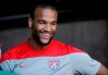 In this May 21, 2014 file photo, Toronto FC's new signing Terrence Boyd smiles as he answers questions during a training session in Stanford, Calif. Toronto FC, having journeyed 3,850 kilometres south from the ice and cold of home, will find out for itself Tuesday when it takes on Club Atletico Independiente de la Chorrera in the first leg of their round-of-16 CONCACAF Champions League series. (AP Photo/Marcio Jose Sanchez, File)