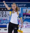 Alberta skip Chelsea Carey celebrates her win over Northern Ontario during the gold medal game at the Scotties Tournament of Hearts, in Grande Prairie, Alta., on Sunday, Feb. 28, 2016. Carey has dreamed about representing Canada since she was a little girl. Her time has come this weekend as she leads Canada at the women's world curling championship in Swift Current, Sask. THE CANADIAN PRESS/Jonathan Hayward
