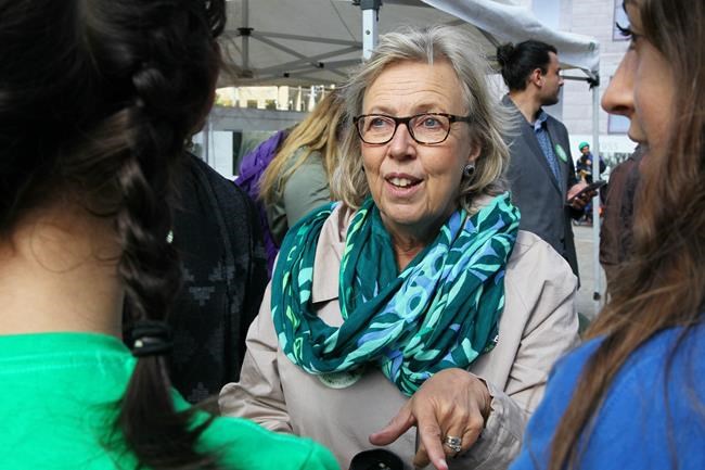 Green Party Leader Elizabeth May joins climate change activists and students as they gather in Calgary for a protest and