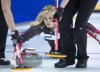 Team Canada skip Jennifer Jones releases a rock as they play Newfoundland and Labrador at the Scotties Tournament of Hearts at Centre 200 in Sydney, N.S. on Feb. 20, 2019. Team Jennifer Jones will have an old-school look when the Curling World Cup Grand Final begins in Beijing on May 8. Longtime second Jill Officer, who stepped away from curling this season, will return to play lead and Shannon Birchard, who helped Jones win the Scotties last year, will play second. Jocelyn Peterman and Dawn McEwen are skipping the event. Jones is replacing Team Rachel Homan as the Canadian entry at the international competition. THE CANADIAN PRESS/Andrew Vaughan