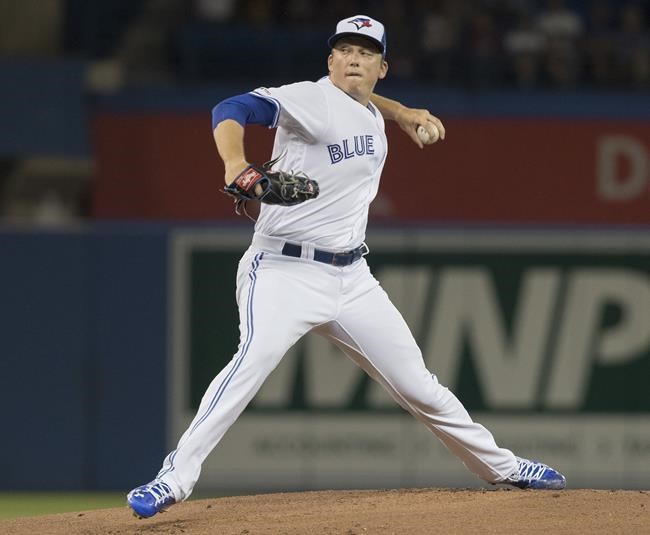 Toronto Blue Jays starting pitcher Ryan Borucki throws during first inning American League MLB baseball action against the Cleveland Indians, in Toronto, Monday, July 22, 2019. The Toronto Blue Jays have placed left-hander Ryan Borucki on the 10-day injured list with left elbow inflammation, retroactive to Sunday. THE CANADIAN PRESS/Fred Thornhill