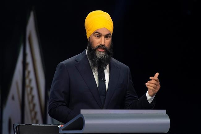 NDP leader Jagmeet Singh speaks during the Federal leaders debate in Gatineau, Que. on Monday, October 7, 2019. Two televised leaders' debates gave a boost to the NDP and Bloc Quebecois but did nothing to break the deadlock between the front-running Liberals and Conservatives, a new poll suggests.THE CANADIAN PRESS/Sean Kilpatrick