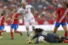 Canada's midfielder Sophie Schmidt (13) attempts to get the ball past Costa Rica's goalkeeper Noelia Bermudez (18) during second half soccer action of a friendly match in Winnipeg, Thursday, June 8, 2017. Better known as a midfielder, Schmidt has played in the Canadian backline at the Algarve Cup.THE CANADIAN PRESS/John Woods