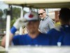 Mark Shapiro, centre, President and CEO of the Toronto Blue Jays baseball club is shown through a golf cart during baseball spring training in Dunedin, Fla., on Wednesday, February 20, 2019. Toronto Blue Jays president Mark Shapiro said he has a range of timelines in his head for when the team may be ready to contend again. THE CANADIAN PRESS/Nathan Denette
