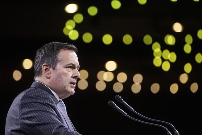 Alberta Premier Jason Kenney delivers his State of the Province address to the Edmonton Chamber of Commerce in Edmonton on October 29, 2019. Premier Jason Kenney is defending the proposal to have his province quit the federal pension plan, saying that times have changed and that Albertans will still have the final say. Kenney didn't campaign in the spring election on quitting the Canada Pension Plan and setting up a provincial program. THE CANADIAN PRESS/Jason Franson