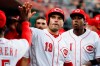 Cincinnati Reds' Joey Votto celebrates in the dugout after scoring off an RBI single by Scooter Gennett off Los Angeles Dodgers starting pitcher Alex Wood in the first inning of a baseball game, Monday, Sept. 10, 2018, in Cincinnati. Votto has spent the off-season trying to make sure he doesn't have another subpar season.THE CANADIAN PRESS/AP/John Minchillo