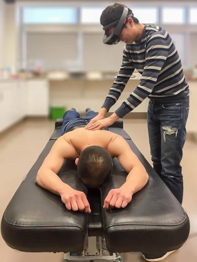 A University of Alberta team has come up with a way to combine medical imaging with virtual reality to help clinicians locate and understand what's happening inside their patients' bodies as they treat them. A demonstration of the virtual reality goggles is seen in an undated handout photo. THE CANADIAN PRESS/HO-Rehab Robotics Lab, Greg Kawchuk, *MANDATORY CREDIT*