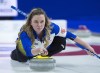 Alberta skip Chelsea Carey delivers a rock as they play Ontario in finals action at the Scotties Tournament of Hearts at Centre 200 in Sydney, N.S. on Sunday, Feb. 24, 2019. Calgary skip Chelsea Carey took a break from curling after coming home from a disappointing performance at the recent world women's championship in Denmark. THE CANADIAN PRESS/Andrew Vaughan