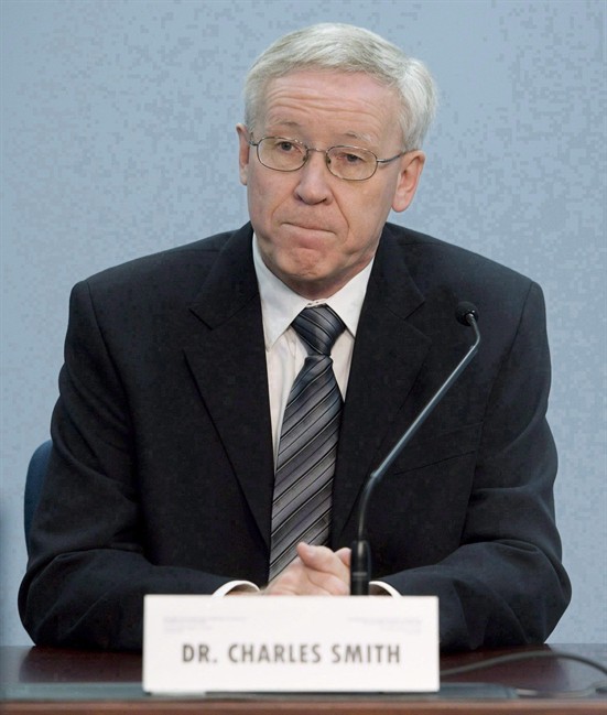 Dr. Charles Smith sits on the stand as he waits to deliver testimony at the Goudge inquiry in Toronto Monday, Jan. 28. 2008. The trail of devastation left by a once acclaimed forensic pathologist wound its way yet again through Ontario's top court Monday with the exoneration of a mother wrongly convicted of manslaughter on the basis of his evidence. THE CANADIAN PRESS/Adrian Wyld