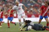 Canada's midfielder Sophie Schmidt (13) attempts to get the ball past Costa Rica's goalkeeper Noelia Bermudez (18) during second half soccer action of a friendly match in Winnipeg, Thursday, June 8, 2017. The 30-year-old from Abbotsford, B.C., who now makes her home in Vancouver, most recently spent three seasons with FFC Frankfurt in Germany, but wanted to find a club in North America after getting married in December. THE CANADIAN PRESS/John Woods
