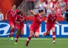 Canada's Christine Sinclair, from left to right, Ashley Lawrence, Rhian Wilkinson and Josee Belanger celebrate Belanger's goal against Switzerland during the second half of the FIFA Women's World Cup round of 16 soccer action in Vancouver, B.C., on June 21, 2015. Rhian Wilkinson's return to the starting lineup paid huge dividends for Canada at the Women's World Cup.The veteran defender, who had played just nine minutes as a substitute prior to Sunday because of a hamstring injury, set up the game's only goal while also helping secure her country's third clean sheet of the tournament Sunday as Canada downed Switzerland 1-0 to advance to the quarter-finals. THE CANADIAN PRESS/Darryl Dyck