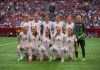 Switzerland players stand for a team photograph before a FIFA Women's World Cup round of 16 soccer game against Canada in Vancouver, B.C., on June 21, 2015. Switzerland exited the Women's World Cup on a classy note Sunday -- with a thank you to Canada. THE CANADIAN PRESS/Darryl Dyck