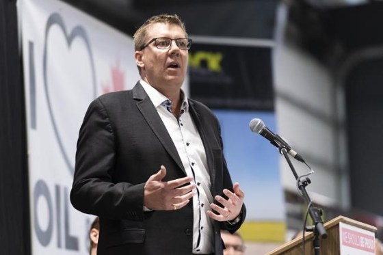 Saskatchewan Premier Scott Moe speaks during a pro-pipeline rally at IJACK Technologies Inc. near Moosomin, Sask., on Saturday February 16, 2019. Today Saskatchewan's Court of Appeal will be the first in Canada to rule on whether a federally-imposed carbon tax is constitutional. The Saskatchewan Party government launched a legal challenge against Ottawa's carbon price that came into effect for consumers April 1. THE CANADIAN PRESS/Michael Bell