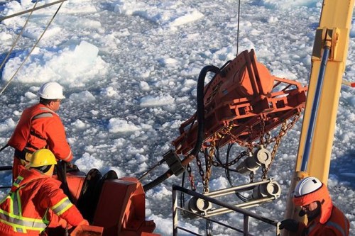 Seismic gear is deployed from the CCGS Louis S. St-Laurent in the Arctic Ocean in a 2015 handout photo. A 2,100-page report has been submitted to the United Nations that Canada will use to argue for control over a vast region of the Arctic sea floor. THE CANADIAN PRESS/HO- Geological Survey of Canada, Natural Resources Canada MANDATORY CREDIT