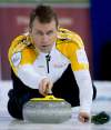 Jonathan Hayward / THE CANADIAN PRESS
Manitoba skip Jeff Stoughton makes a shot during the afternoon draw against New Brunswick at the Tim Hortons Brier in Edmonton, Alta., Thursday.