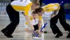 JONATHAN HAYWARD / the canadian press
Manitoba skip Jeff Stoughton watches his shot as lead Mark Nichols and second Reid Carruthers sweep during the Friday morning draw against Northwest Territories/Yukon at the Tim Hortons Brier in Edmonton.