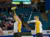 Andrew Vaughan / The Canadian Press Files
Jeff Stoughton (right) and lead Mark Nichols wave to the crowd almost as if to say goodbye after taking bronze at the Brier March 9.