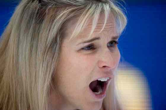 JONATHAN HAYWARD / THE CANADIAN PRESSTeam Canada skip Jennifer Jones calls a shot during the third draw against P.E.I. at the Scotties Tournament of Hearts in Grande Prairie, Alta. on Sunday.