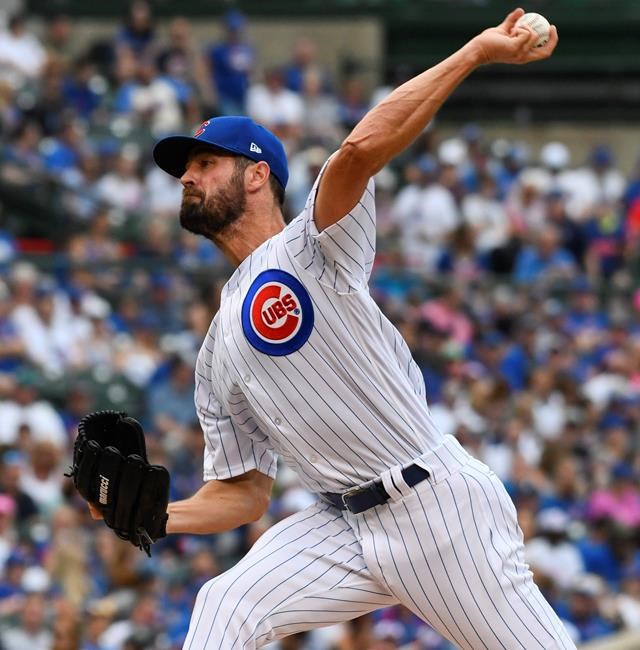Chicago Cubs starting pitcher Cole Hamels (35) delivers during the first inning of a baseball game against the New York Mets Sunday, June 23, 2019, in Chicago. (AP Photo/Matt Marton)