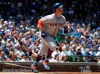 New York Mets' Pete Alonso watches after hitting a solo home run against the Chicago Cubs during the first inning of a baseball game in Chicago, Saturday, June 22, 2019. (AP Photo/Nam Y. Huh)