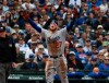 Los Angeles Dodgers' Alex Verdugo (27) gestures after hitting a triple against the Chicago Cubs during the fifth inning of a baseball game, Thursday, April, 25, 2019, in Chicago. (AP Photo/David Banks)